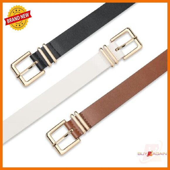 3 Pack Women\'s Faux Leather Belts Gold Buckle Jeans Pants Accessories main image 5